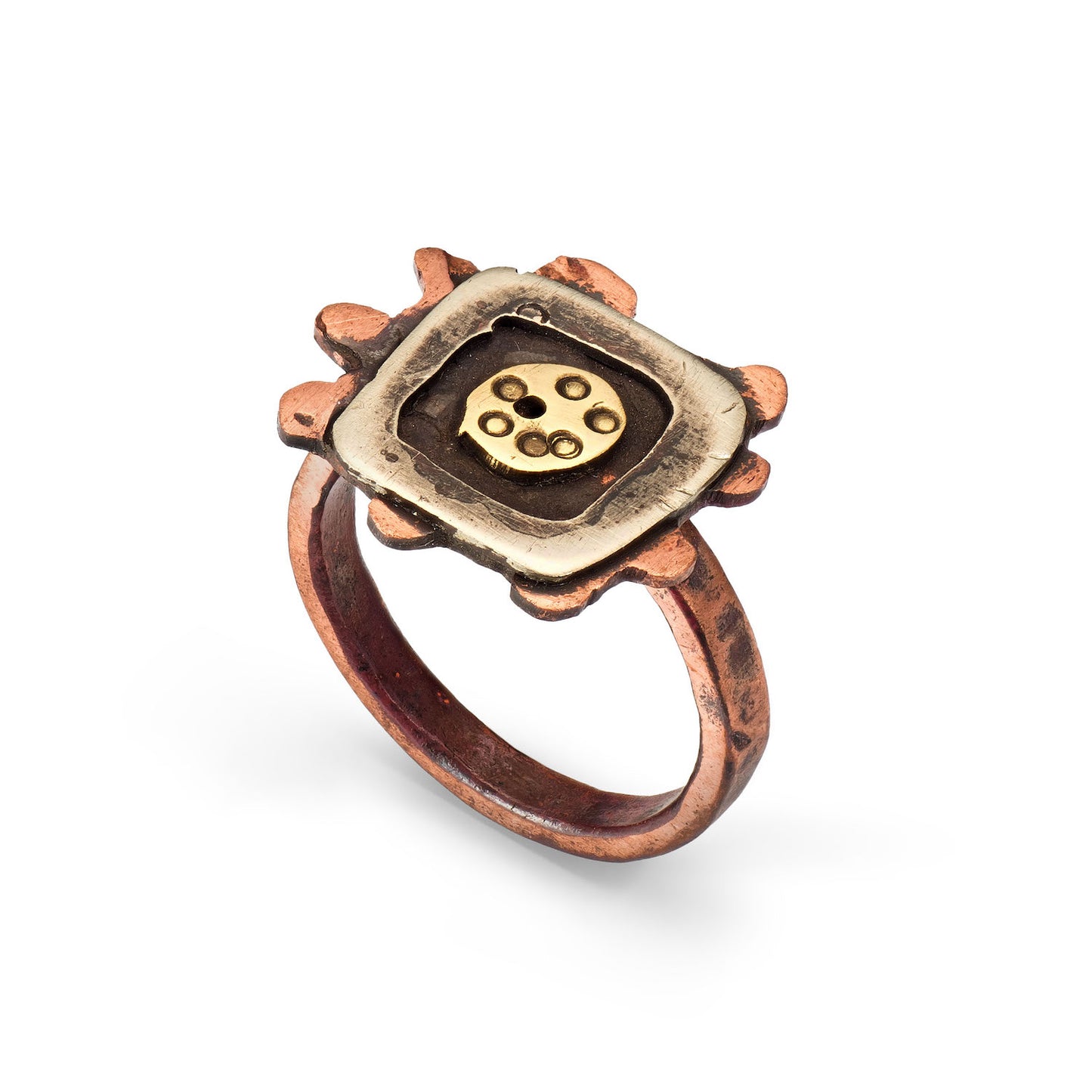 Small Sea Anemone Ring in Brass, Copper & Nickel | Hand-Cut, Textured, Cornwall Jewellery