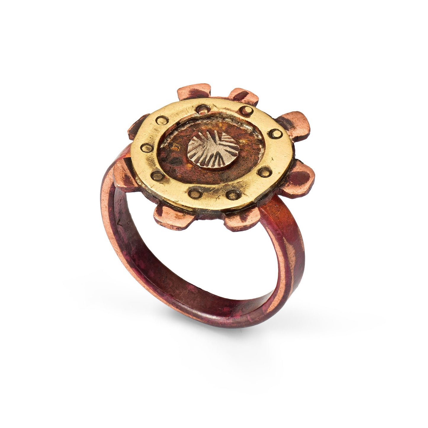 Small Sea Anemone Ring in Copper, Brass & Nickel | Hand-Cut, Textured, Cornwall Jewellery