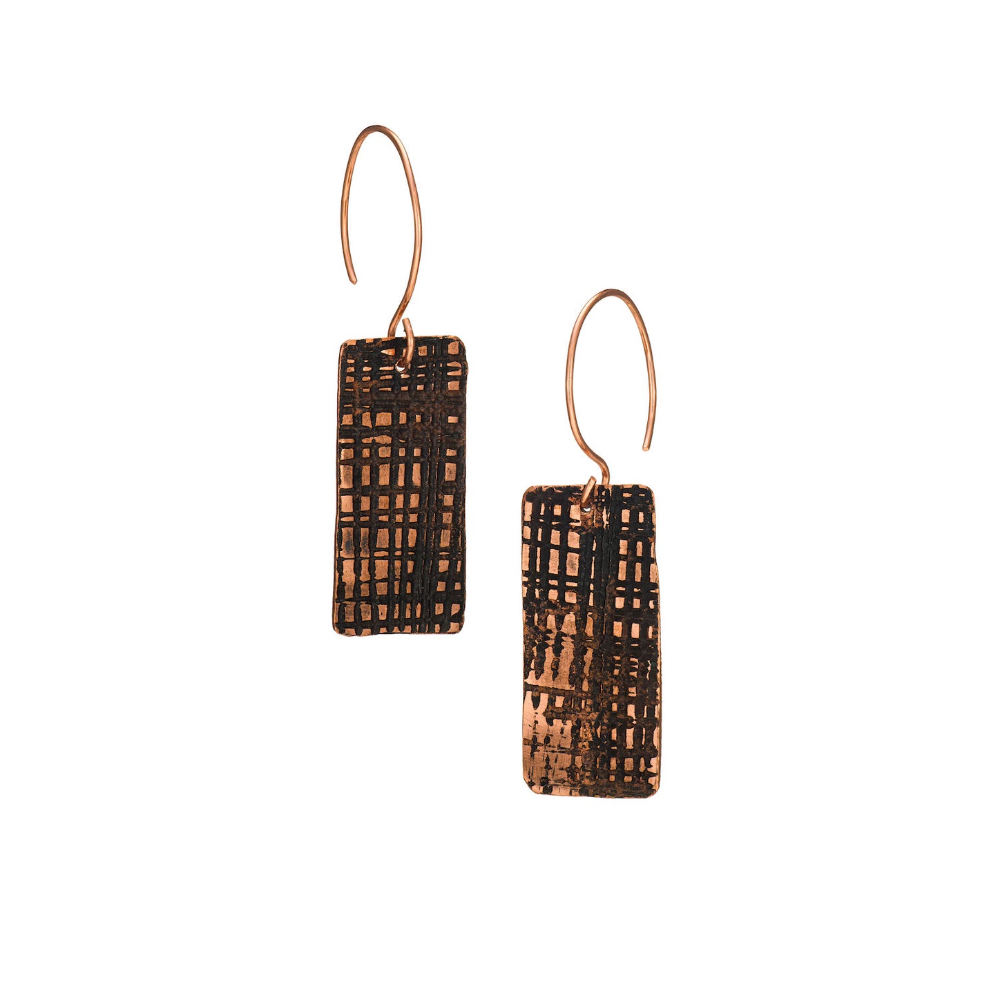 Circular Etched Copper Stud Earrings with Sterling Silver Pins