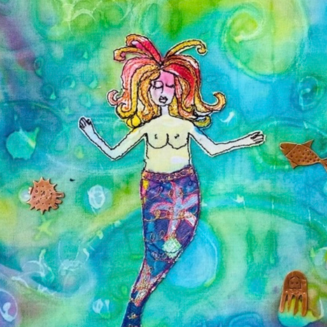 Sea Dreaming Mermaid Textile and Metal Framed Art