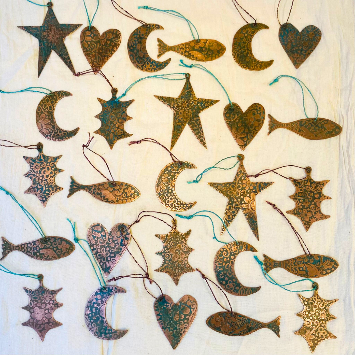 Holly Etched Copper Hanging Decoration