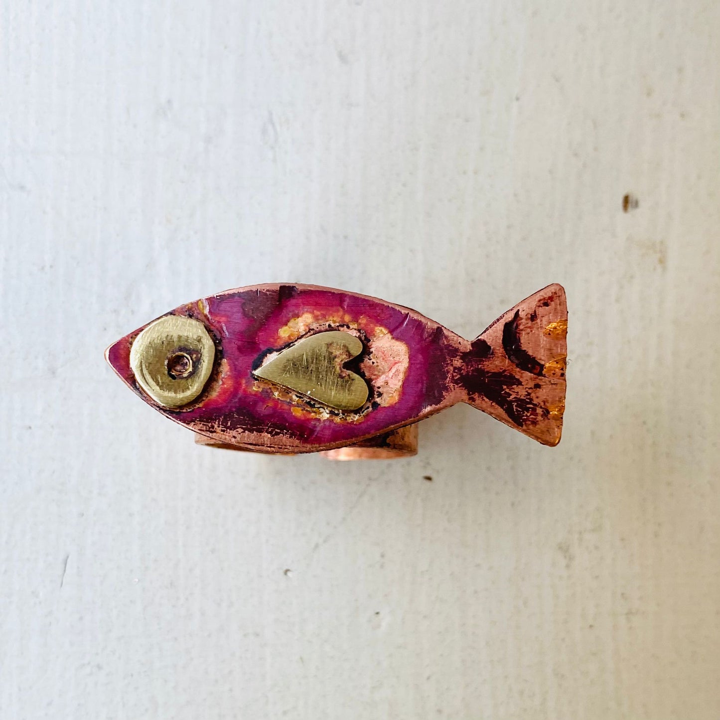 Copper & Brass Fish Statement Ring – Adjustable, One of a Kind