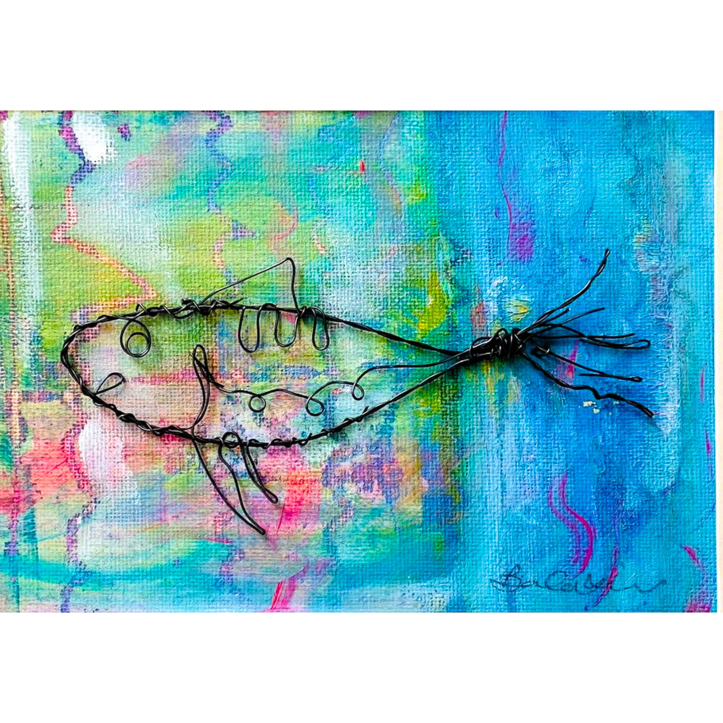 Framed Wire Fish on Painted Canvas