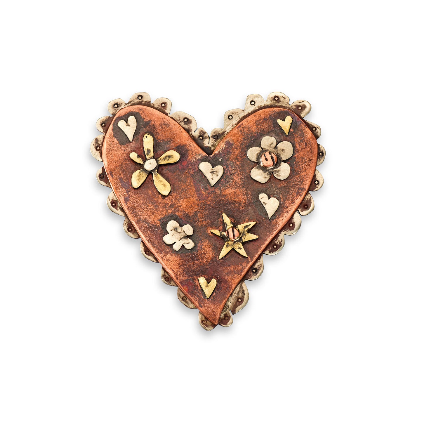 Hearts & Flowers Mixed Metal Statement Brooch - Handmade in Cornwall