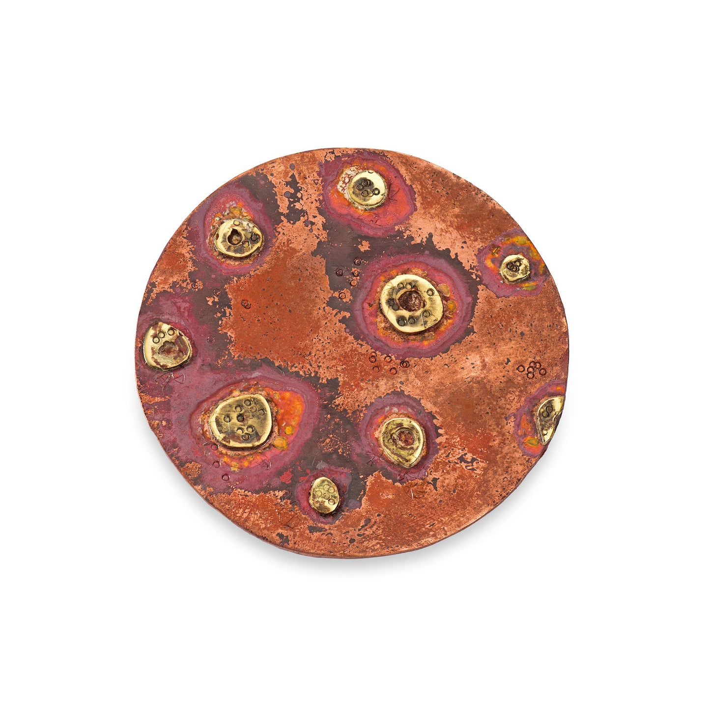 Handcrafted Full-Moon Copper and Brass Brooch