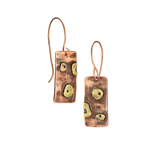Rectangular Dangling Copper Crater Earrings V2