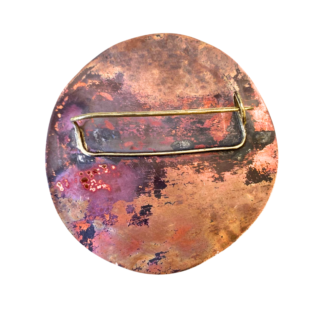 Handcrafted Full-Moon Copper and Brass Brooch - Made-to-order-item