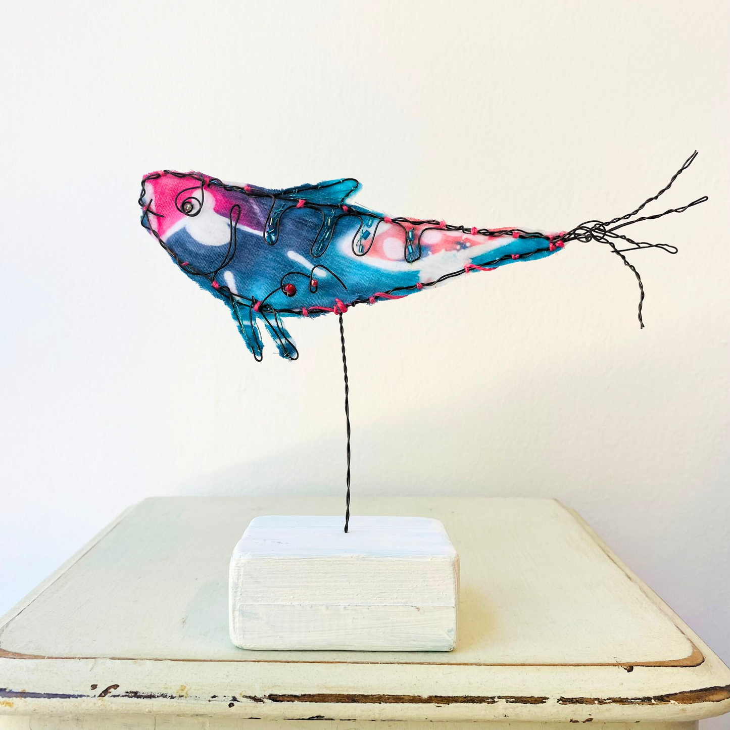 Wire and Fabric Fish Sculpture - Medium