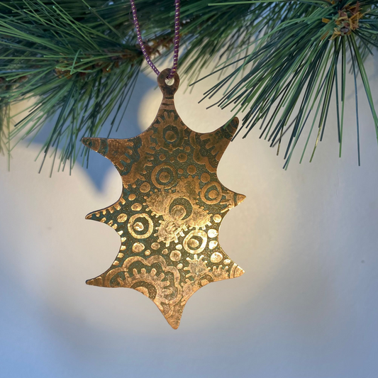 Holly Etched Copper Hanging Decoration