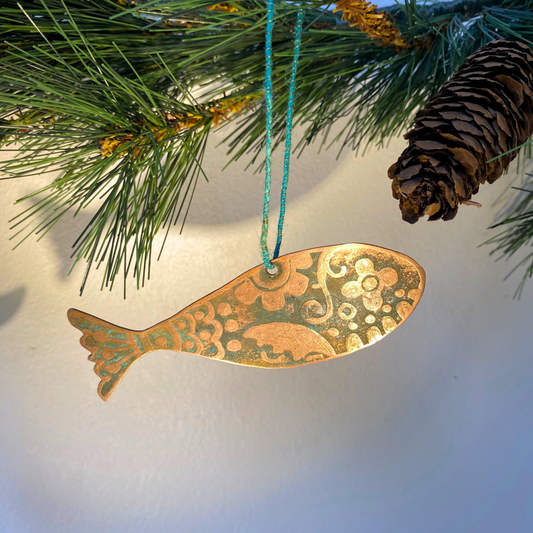Fish Etched Copper Decoration
