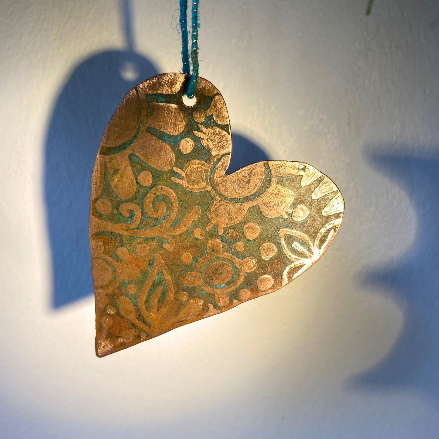 Heart Etched Copper Hanging Decoration