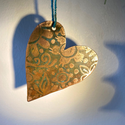 Heart Etched Copper Hanging Decoration