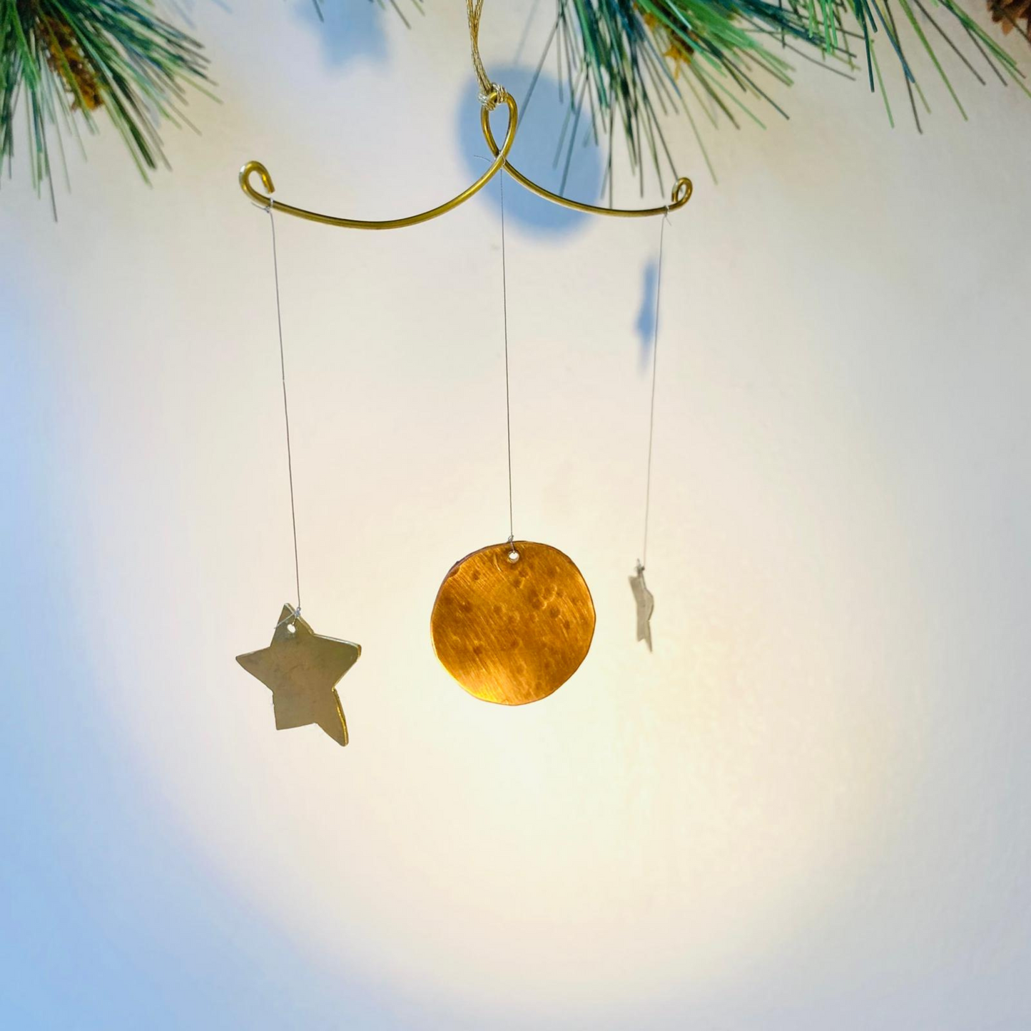 Handcrafted Lunar Metal Mobile - Copper Full Moon with Nickel Silver and Brass Stars
