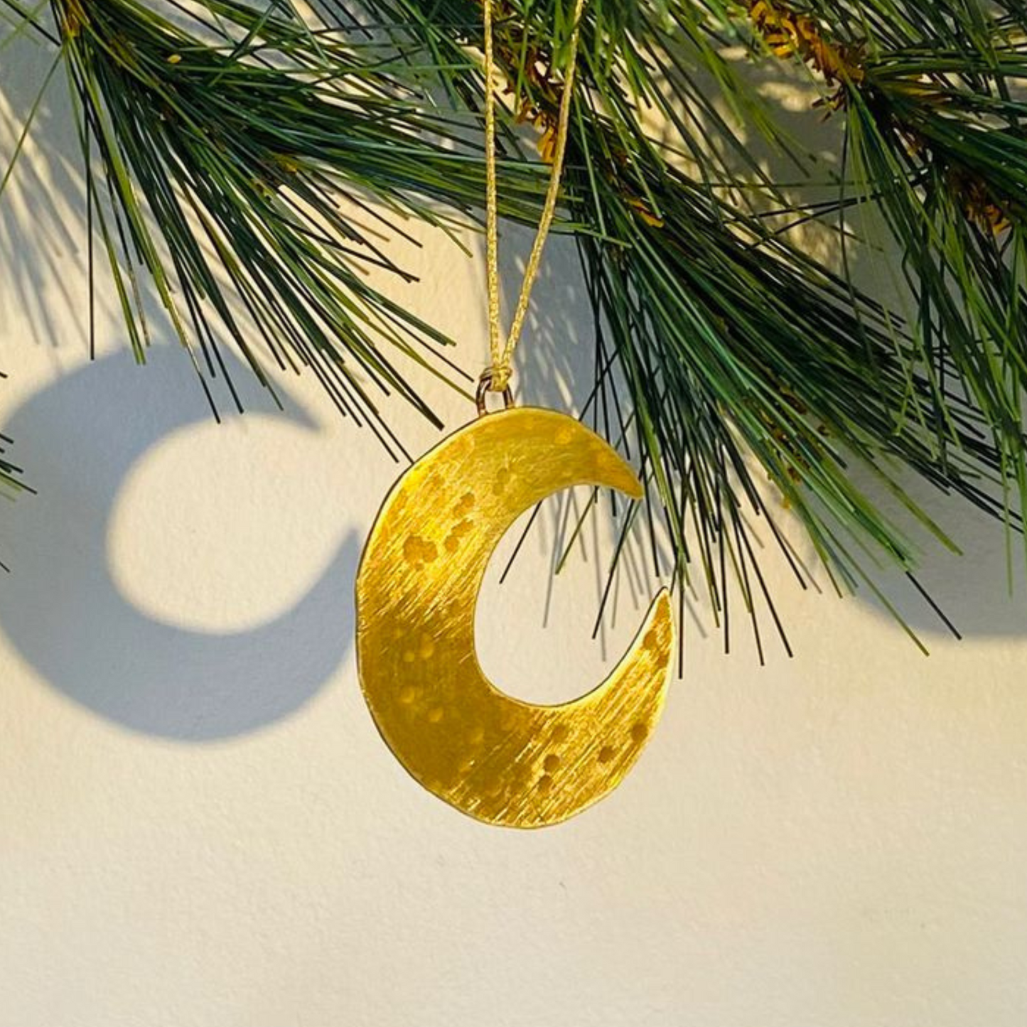 Planished Brass Half Moon Decoration