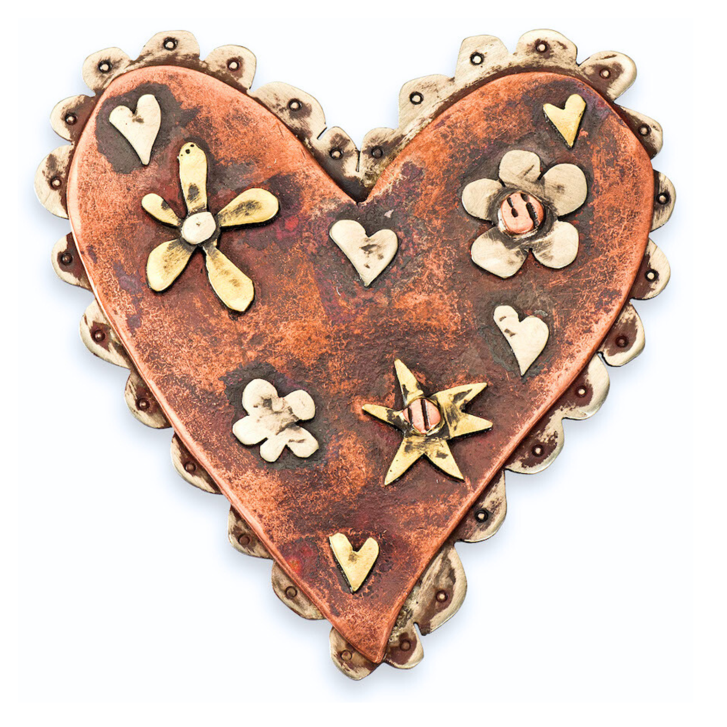 Hearts & Flowers Mixed Metal Statement Brooch - Handmade in Cornwall