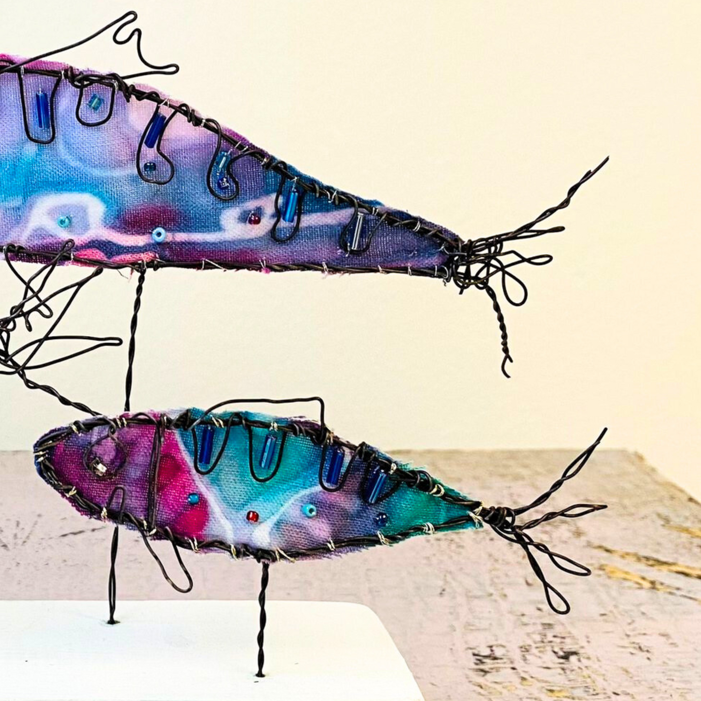 Purple Trio of Fish Sculpture