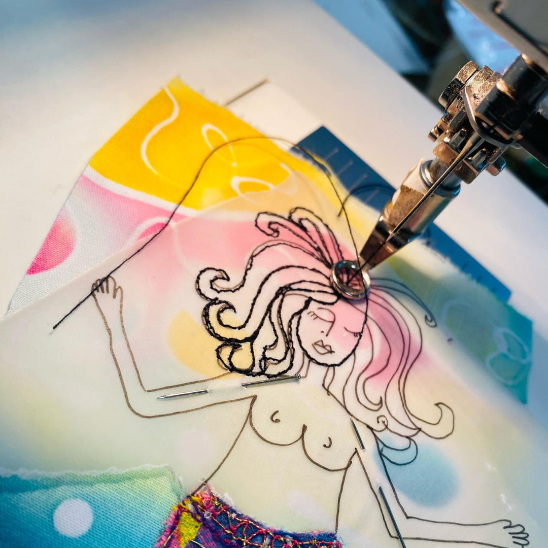 Sea Dreaming Mermaid Textile and Metal Framed Art