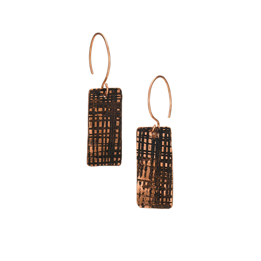Rectangular Dangling Copper Etched Earrings