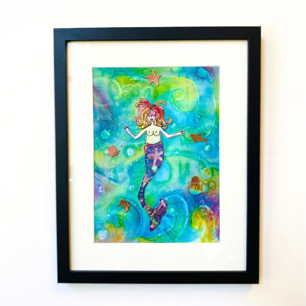 Sea Dreaming Mermaid Textile and Metal Framed Art