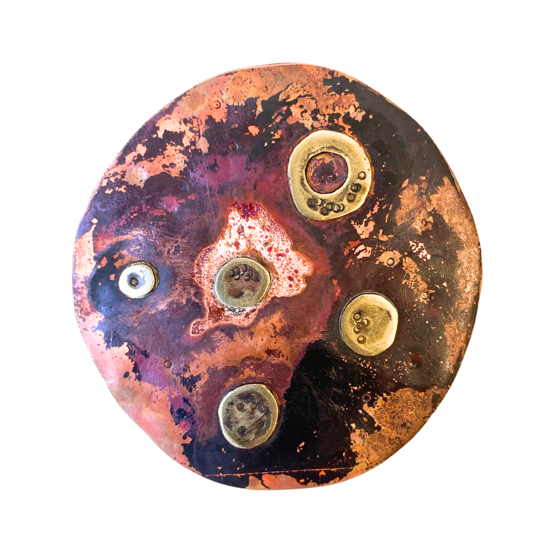 Handcrafted Full-Moon Copper and Brass Brooch - Made-to-order-item