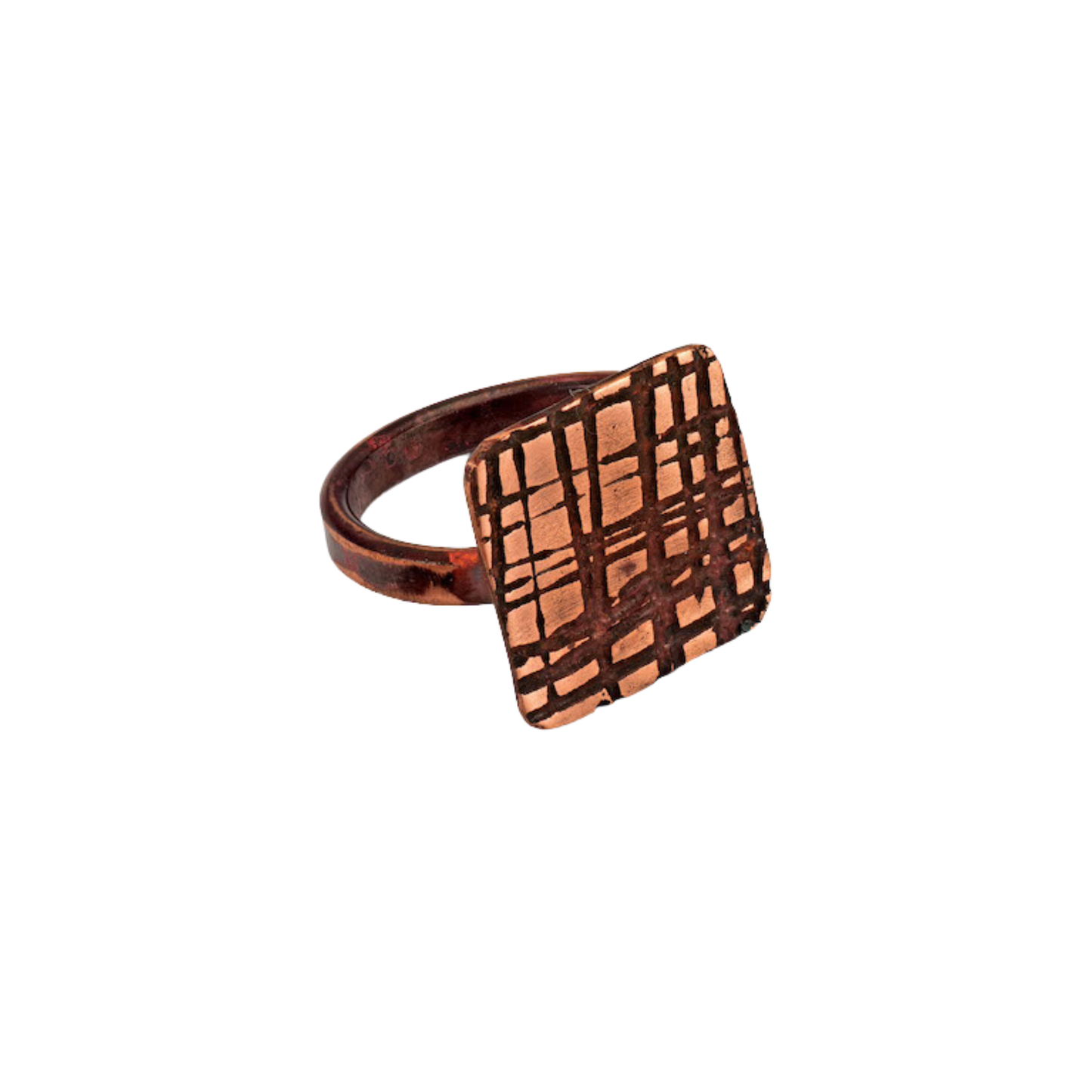 Etched Copper Ring - Square 9 Size N/O