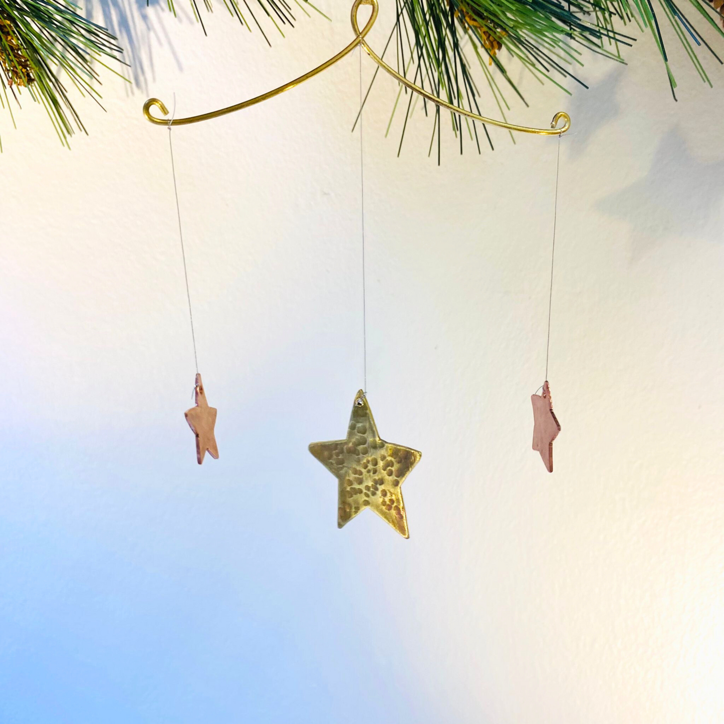 Handcrafted Lunar Metal Mobile - Brass Star with two small Copper stars