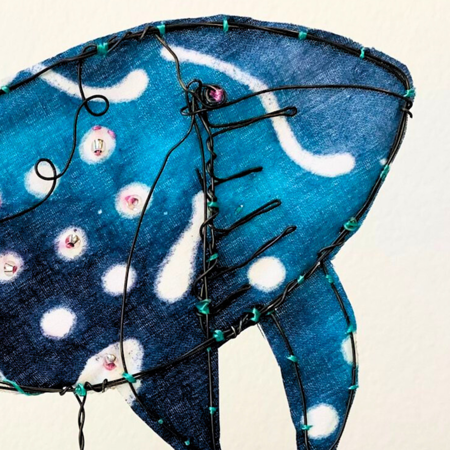 Wire and Textile Whale Sculpture - Blue.