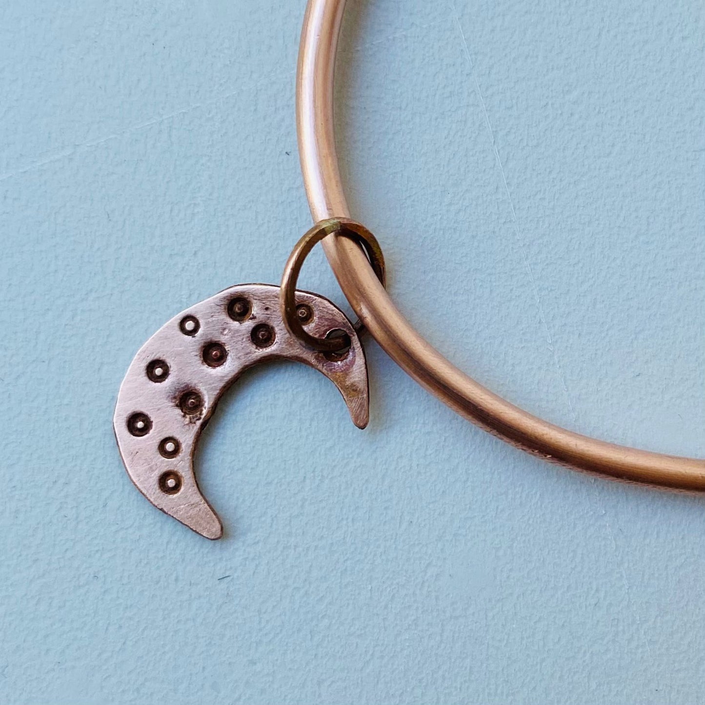 Copper Bangle with Half-Moon Charm  - Made to Order