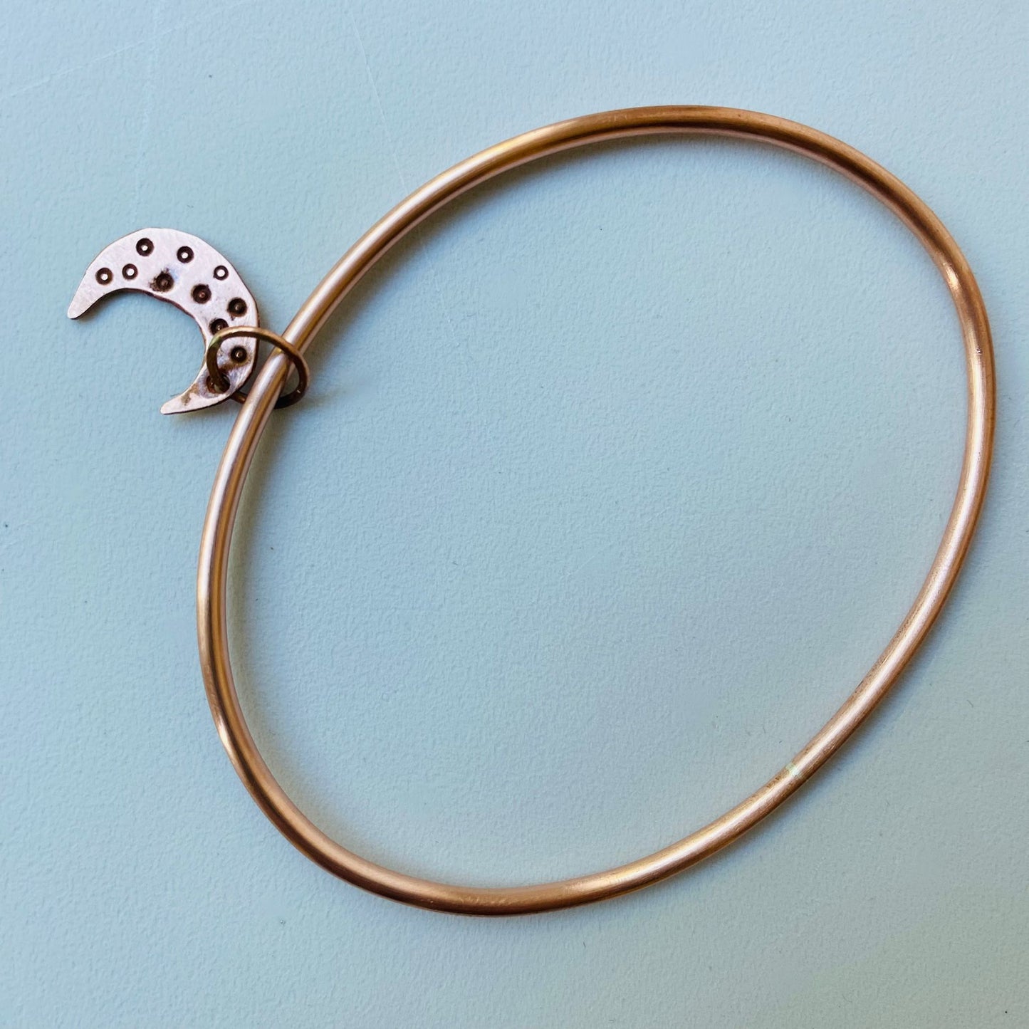 Copper Bangle with Half-Moon Charm  - Made to Order