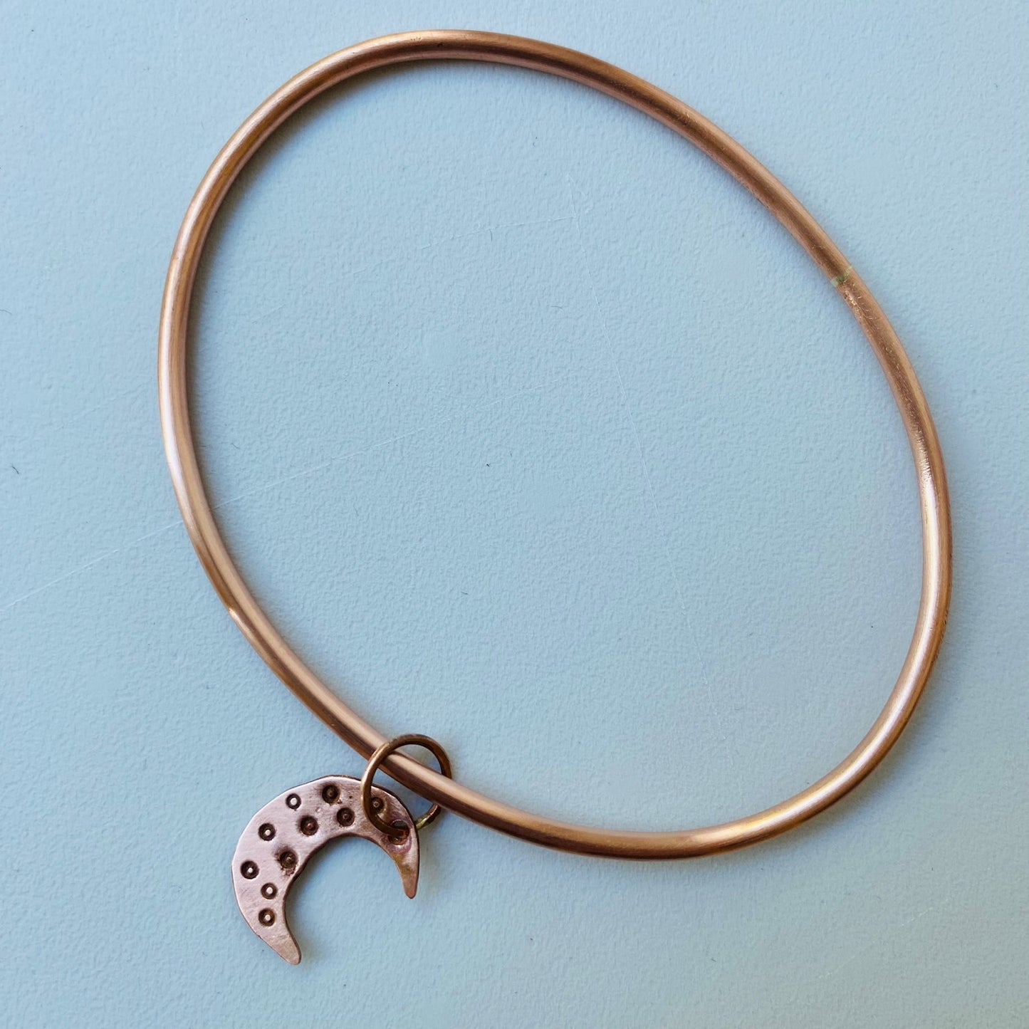Copper Bangle with Half-Moon Charm  - Made to Order