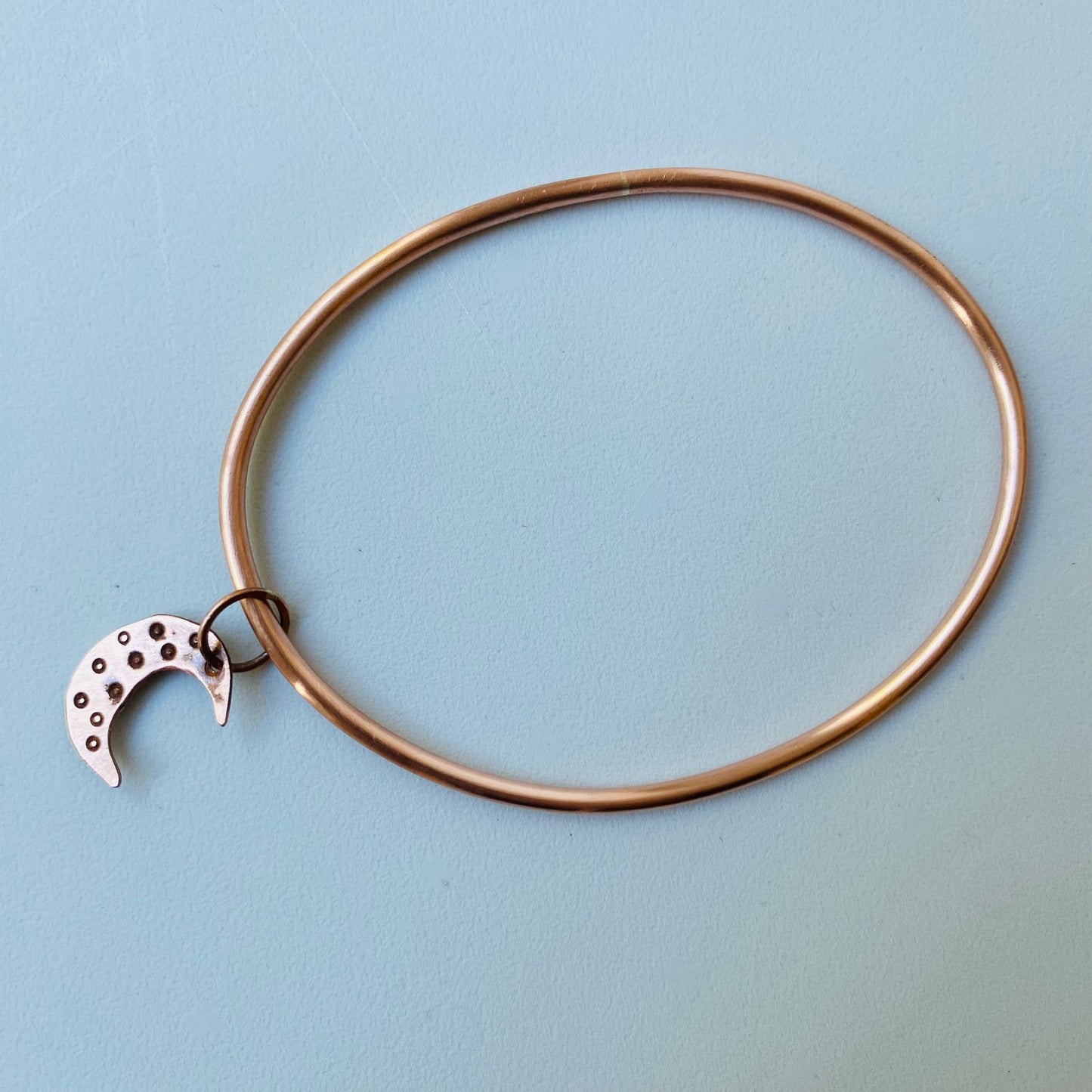 Copper Bangle with Half-Moon Charm  - Made to Order