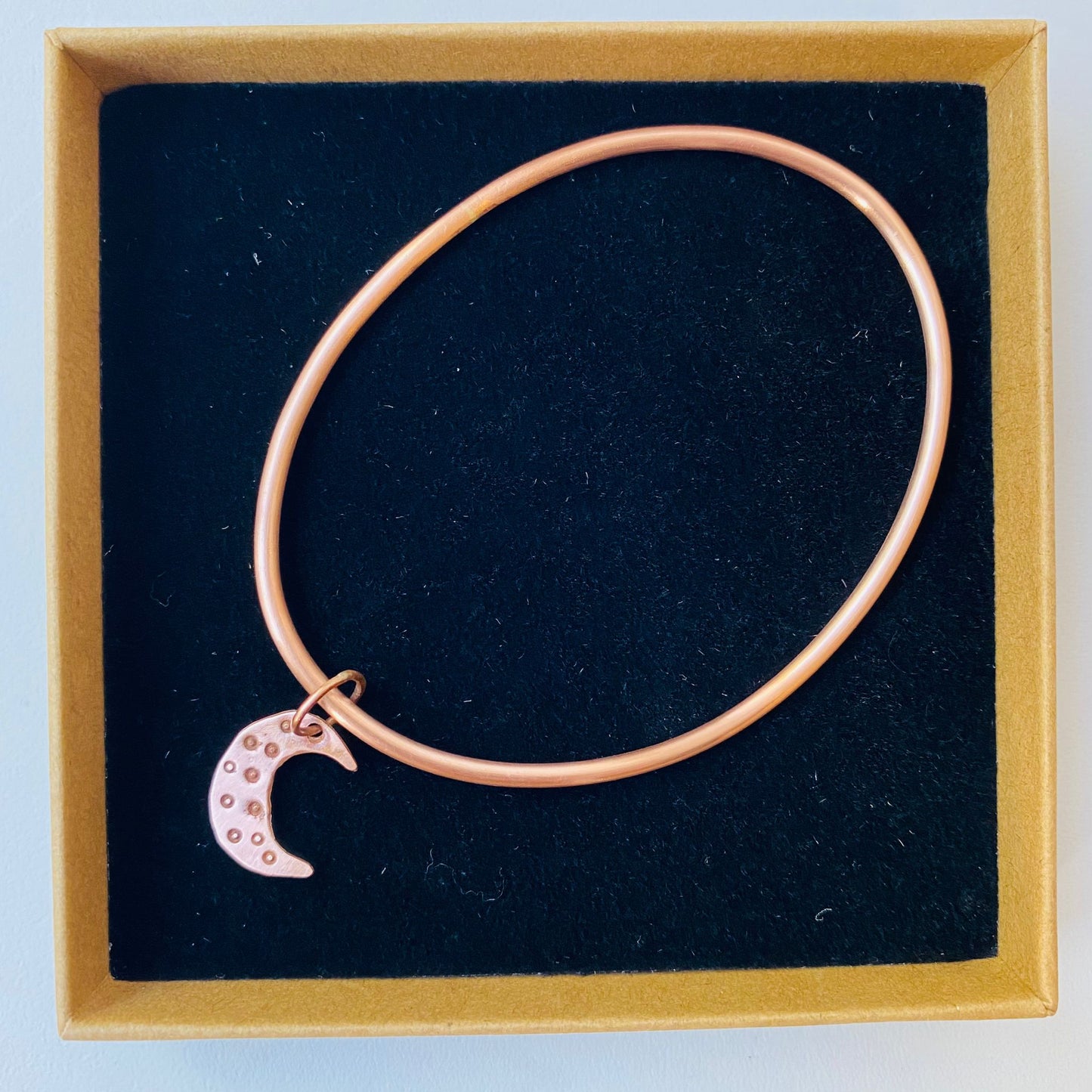 Copper Bangle with Half-Moon Charm  - Made to Order