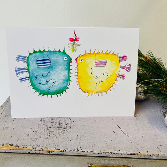 Mistletoe Puffers Christmas Card - single