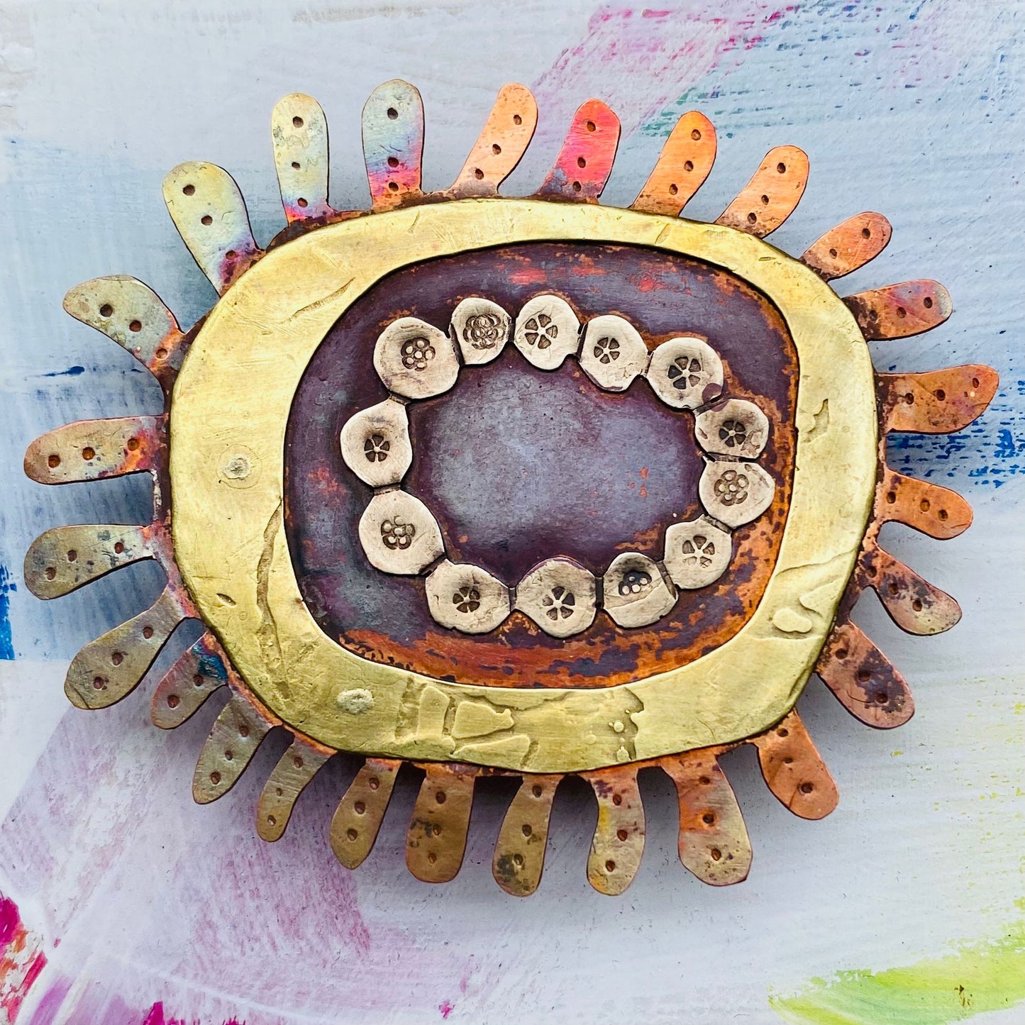 Sea Anemone Brooch - Copper, Brass and Nickel Silver