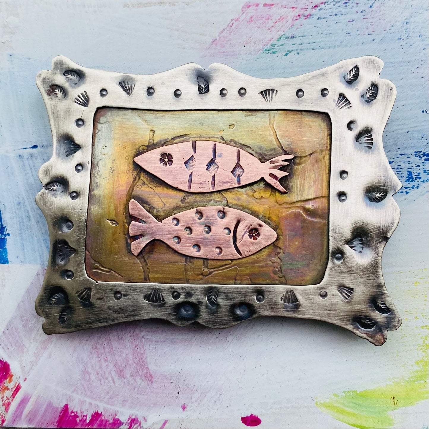 This Way & That Fish Brooch – Handcrafted Statement Pin in Nickel Silver, Copper & Brass