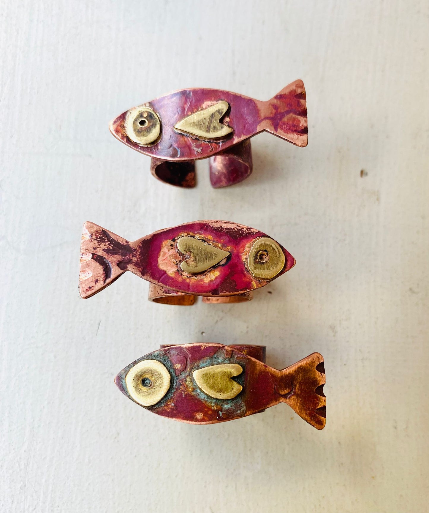 Copper & Brass Fish Statement Ring – Adjustable, One of a Kind