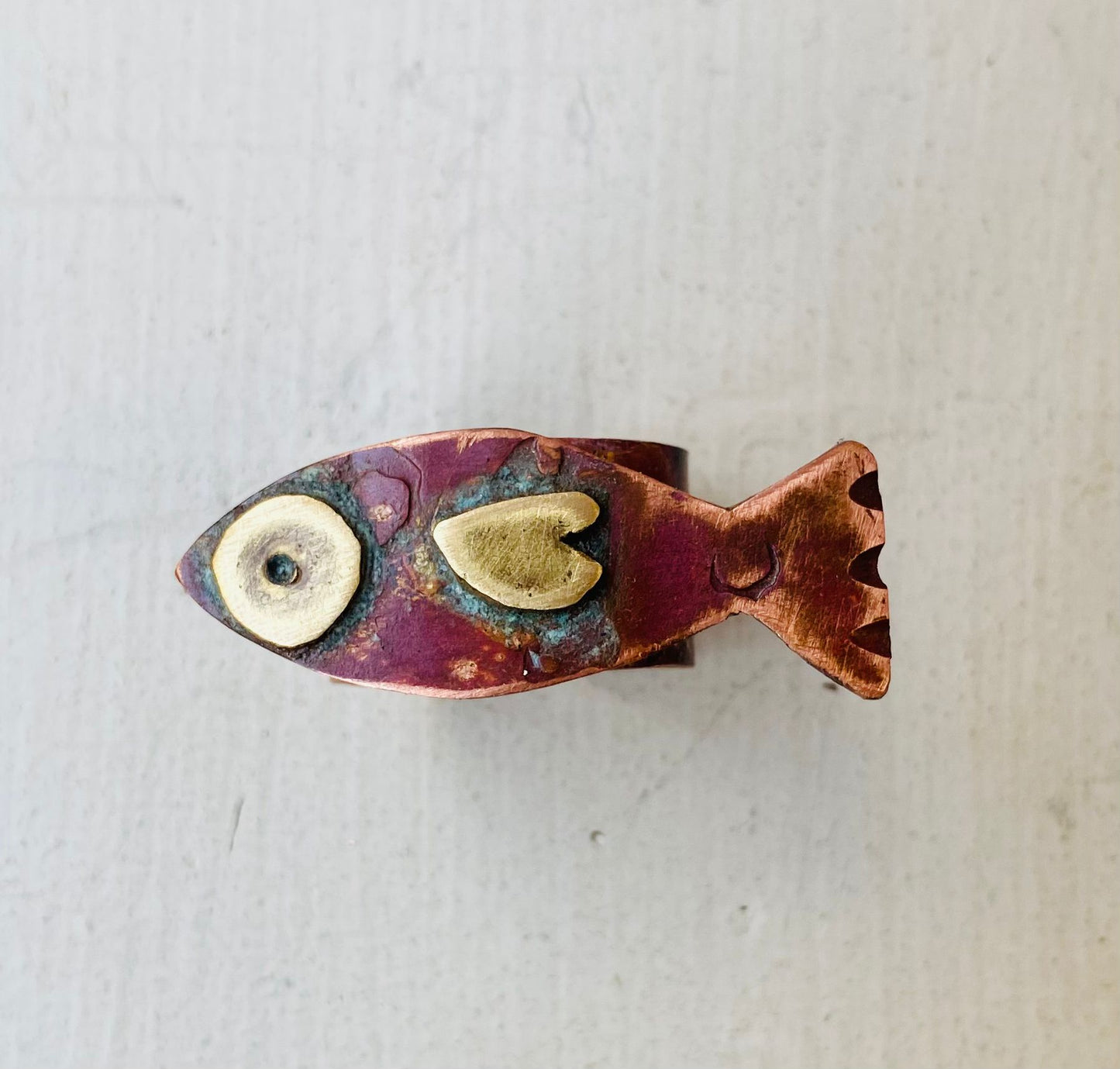 Copper & Brass Fish Statement Ring – Adjustable, One of a Kind