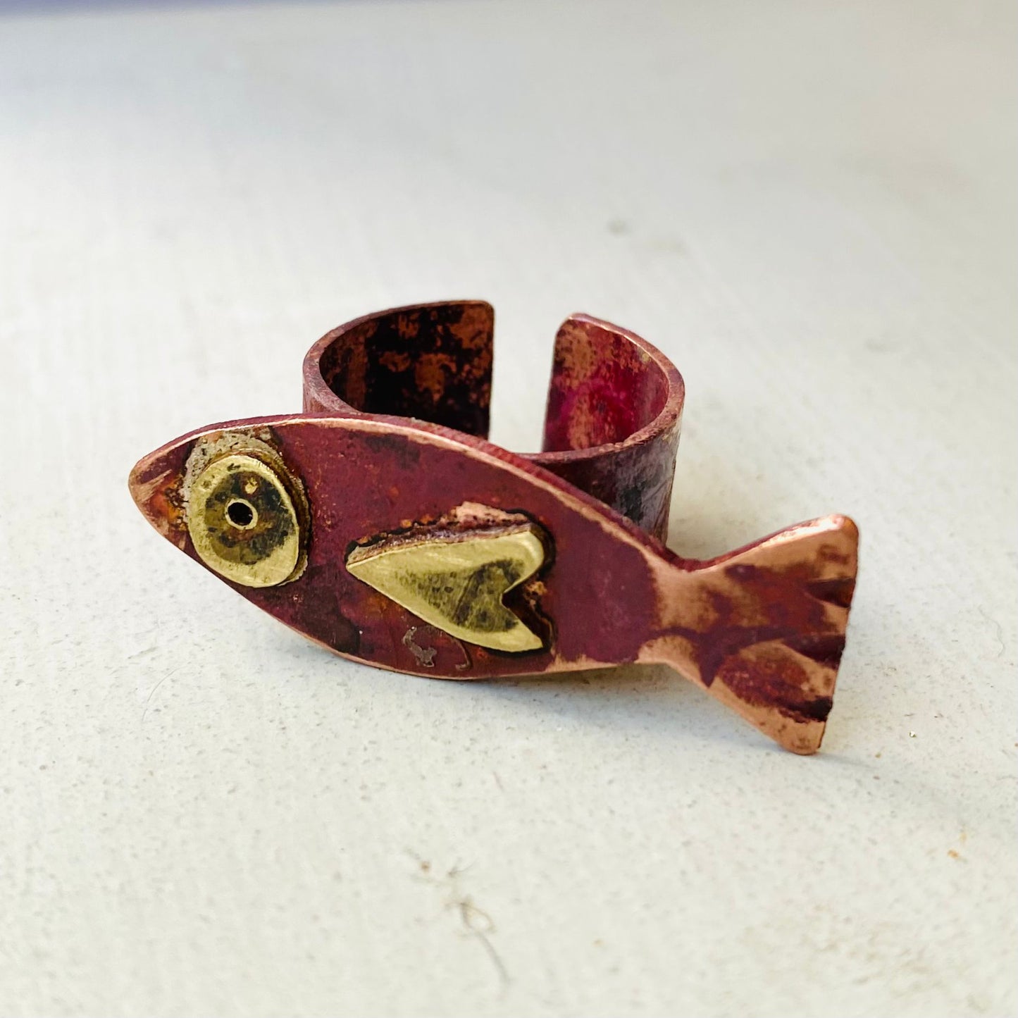 Copper & Brass Fish Statement Ring – Adjustable, One of a Kind