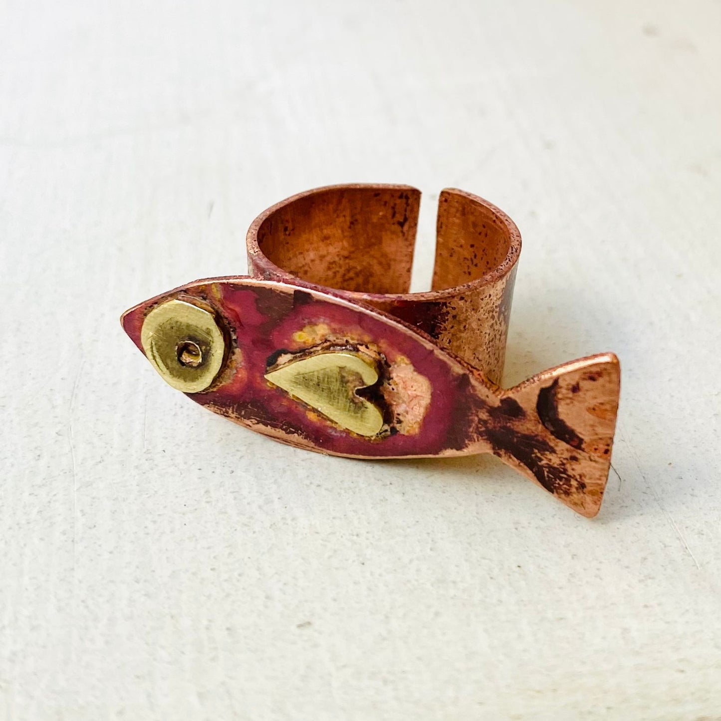 Copper & Brass Fish Statement Ring – Adjustable, One of a Kind