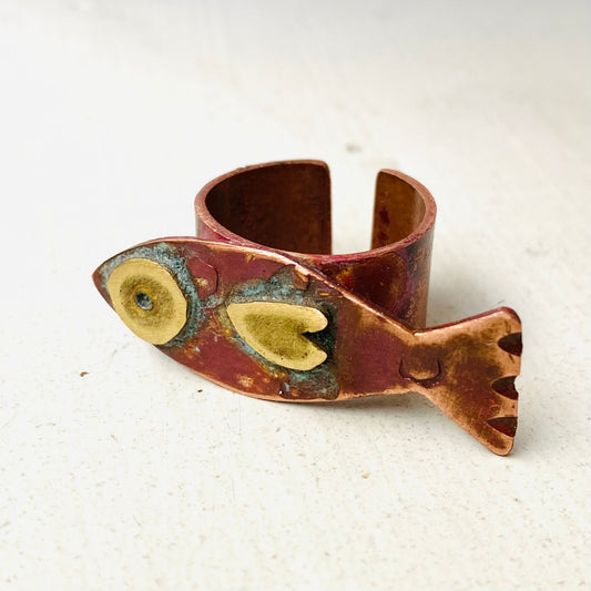 Copper & Brass Fish Statement Ring – Adjustable, One of a Kind