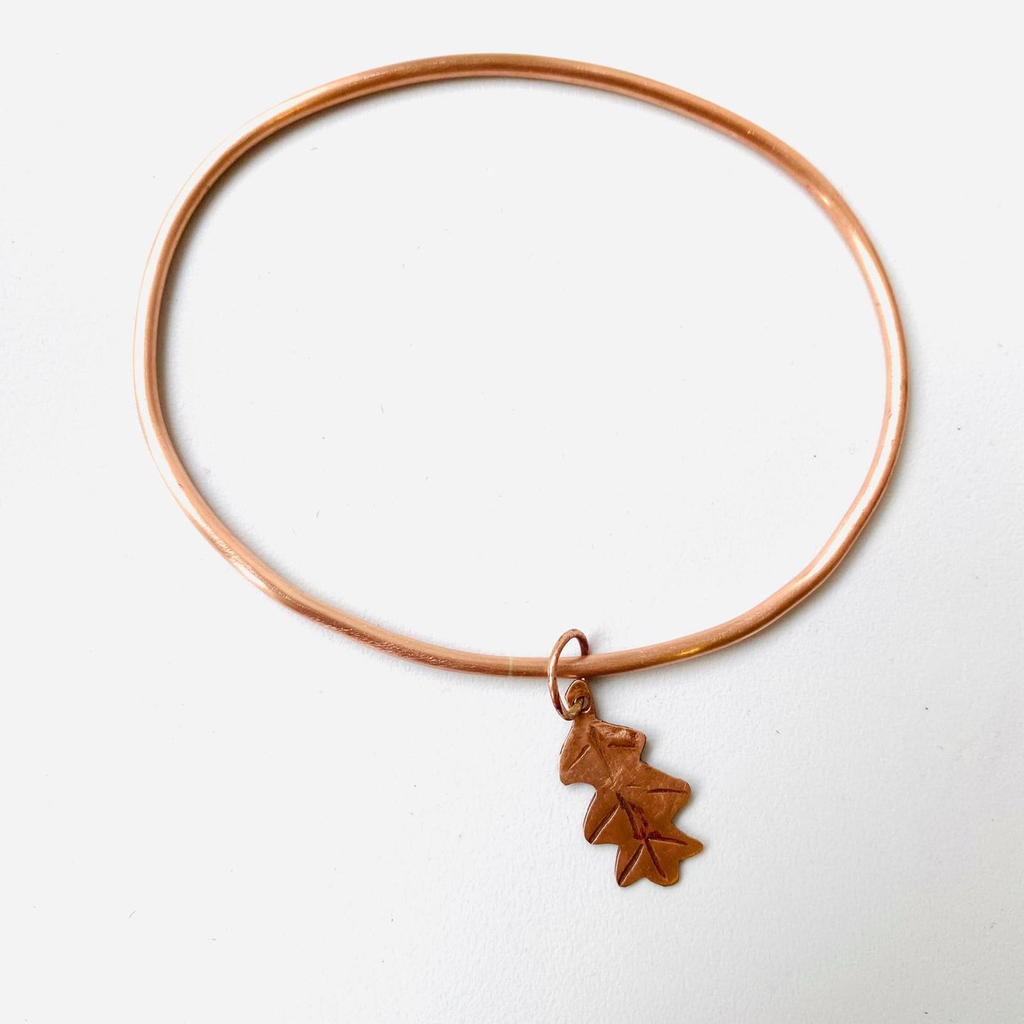 Copper Oak Leaf Charm Bangle - Size 26 cm