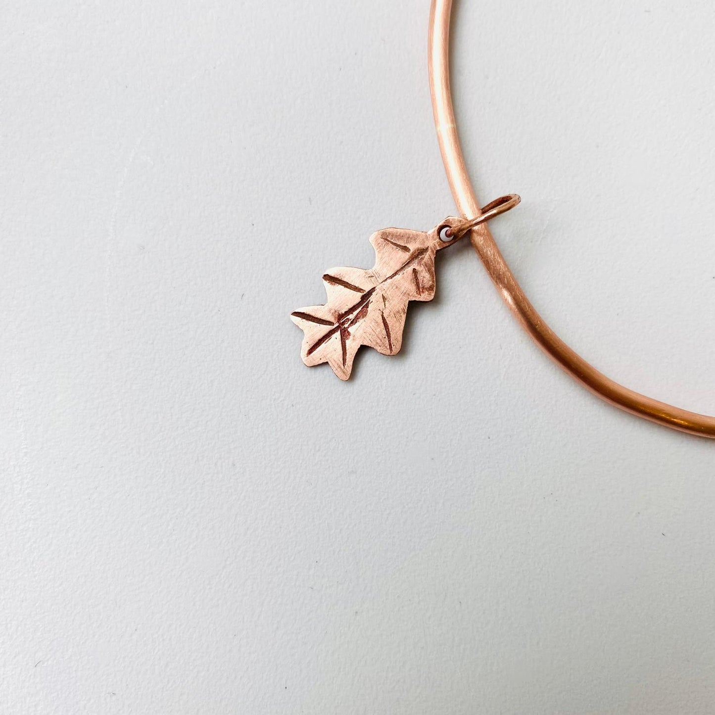Copper Oak Leaf Charm Bangle - Size 26 cm