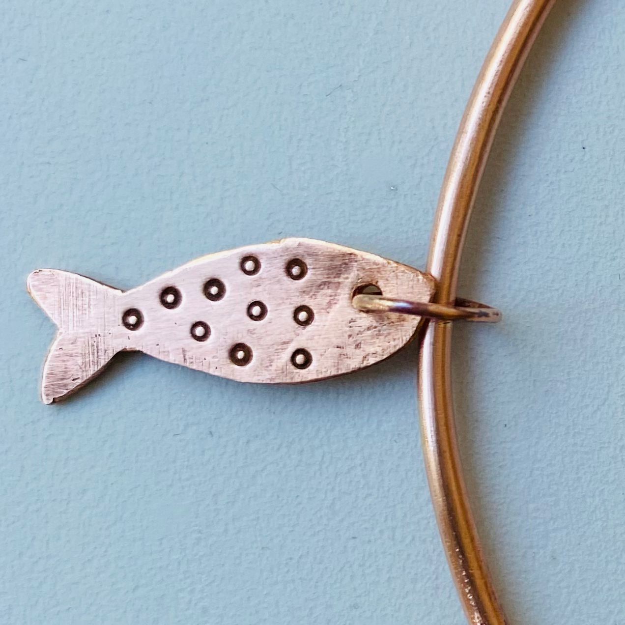Copper Bangle with Fish Charm - Made to Order