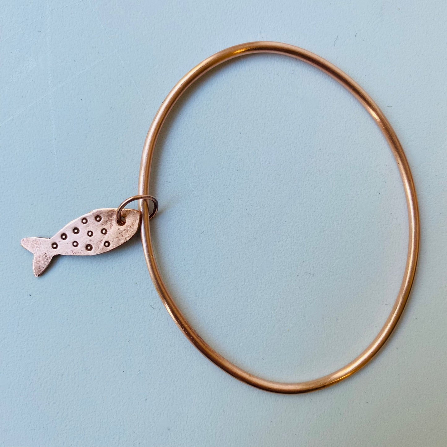 Copper Bangle with Fish Charm - Made to Order