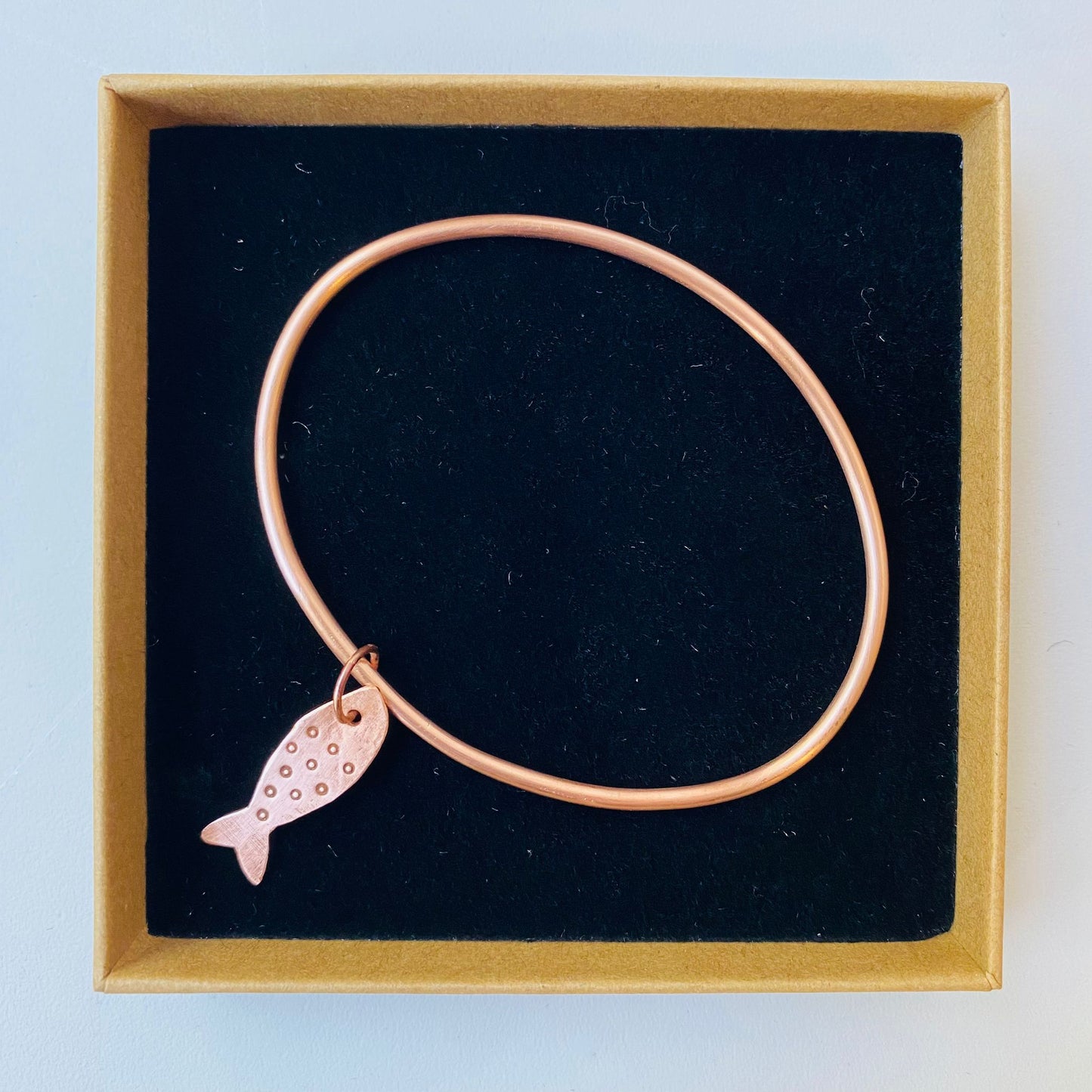 Copper Bangle with Fish Charm - Made to Order