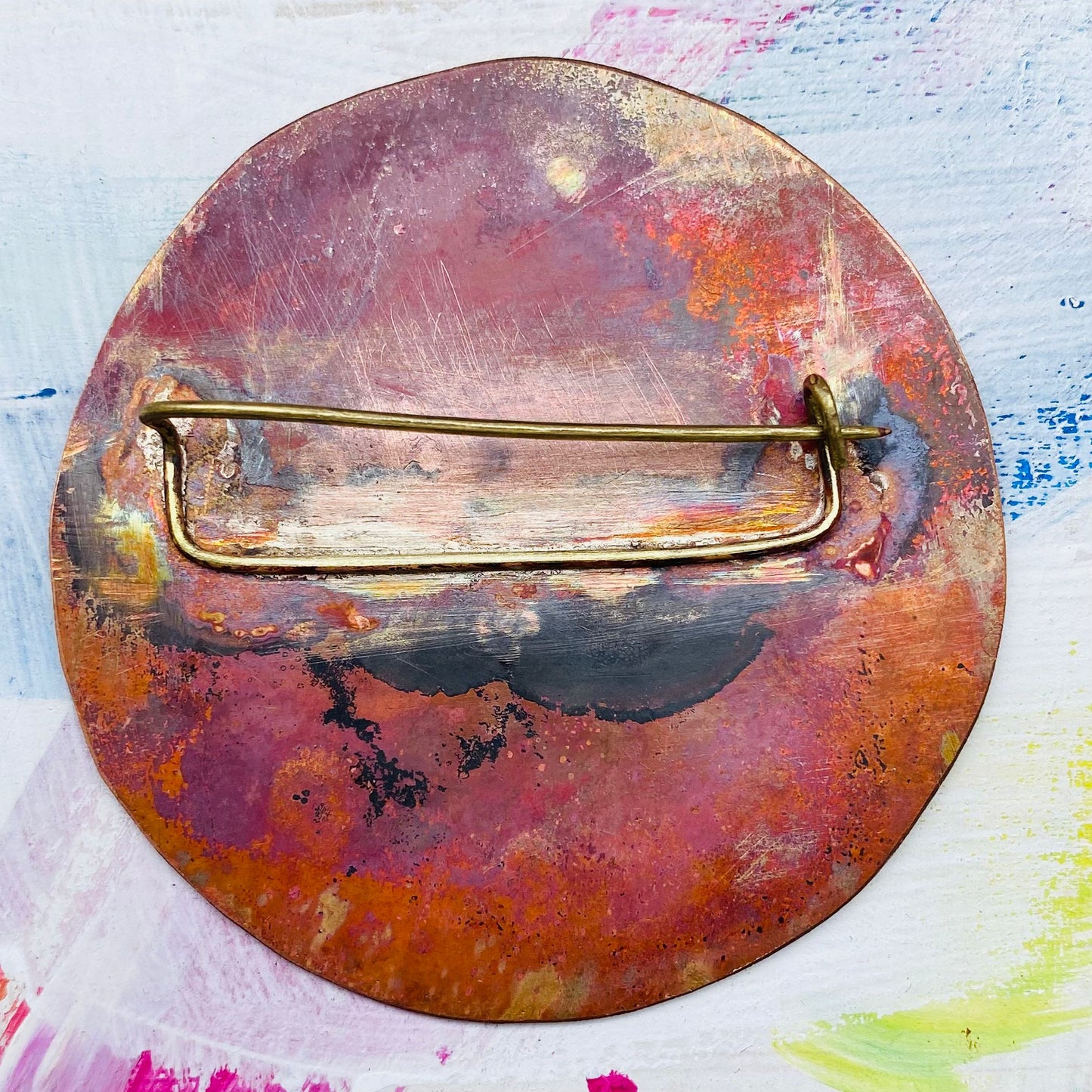 Handcrafted Full-Moon Copper and Brass Brooch - Made-to-order-item
