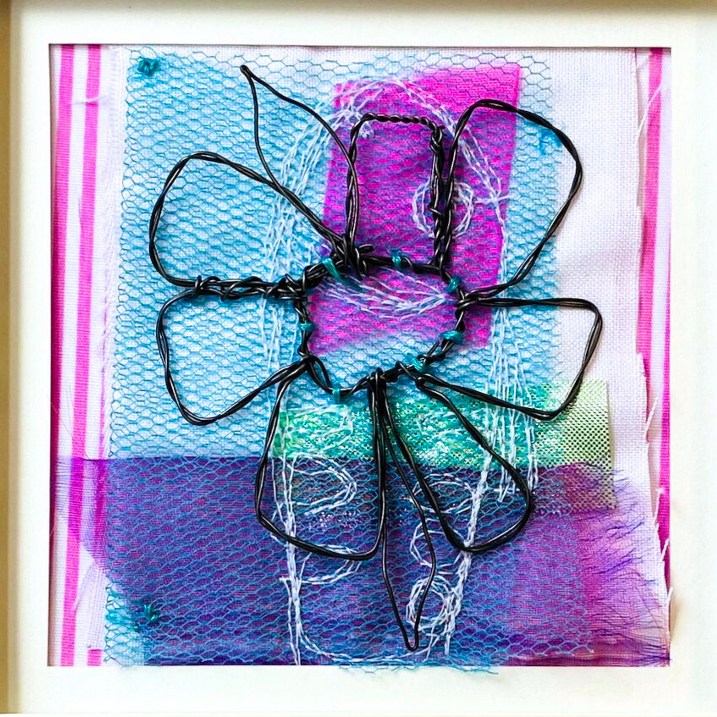 Wire and Textile Flower in Frame