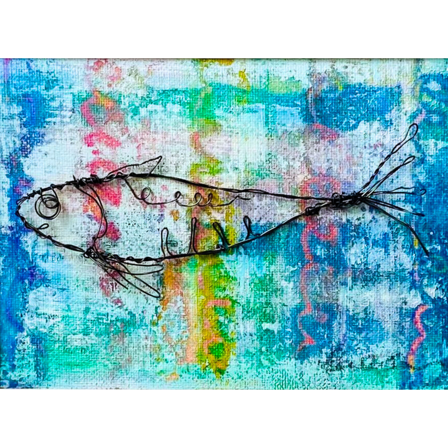 Framed Wire Fish on Painted Canvas